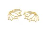 Brass Flower Charm, 10 Raw Brass Lotus Flower Charms With 1 Hole, Findings (40x28x0.60mm) A3958