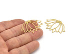 Brass Flower Charm, 10 Raw Brass Lotus Flower Charms With 1 Hole, Findings (40x28x0.60mm) A3958