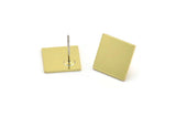 Brass Square Earring, 8 Raw Brass Square Shaped Stud Earrings (12x12x0.80mm) A3978