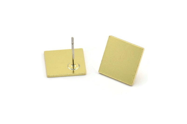 Brass Square Earring, 8 Raw Brass Square Shaped Stud Earrings (12x12x0.80mm) A3978