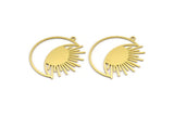 Brass Moon Charm, 4 Raw Brass Crescent Moon And Sun Shaped Charms With 1 Loop (33x30x0.60mm) A3962