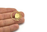 Brass Moon Charm, 4 Raw Brass Crescent Moon And Sun Shaped Charms With 1 Loop (33x30x0.60mm) A3962