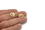 Brass Sun Charm, 24 Raw Brass Crescent Moon And Star Patterned Sun Shape Charms With 1 Loop, Charm Pendants (22x18x0.60mm) A3992
