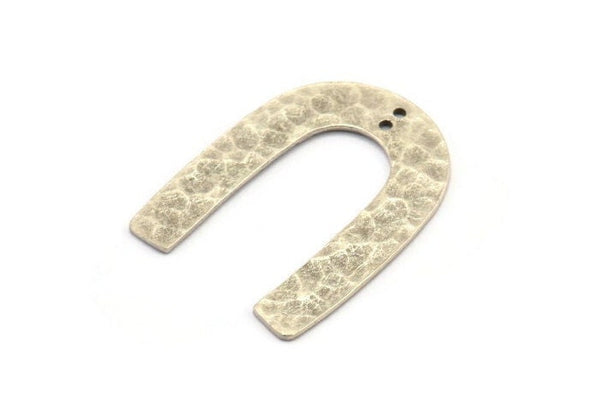 Silver Geometric Charm, 2 Hammered Antique Silver Plated Brass U Shaped Pendants With 2 Holes, Charms, Findings (35x27x1mm) N0930 H1038