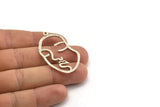 Silver Face Charm, 2 Antique Silver Plated Brass Hammered Face Shape Charms With 1 Loop, Pendant, Earrings, Findings (46x28x1.2mm) E587