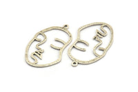 Silver Face Charm, 2 Antique Silver Plated Brass Hammered Face Shape Charms With 1 Loop, Pendant, Earrings, Findings (46x28x1.2mm) E587