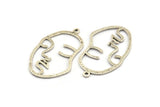 Silver Face Charm, 2 Antique Silver Plated Brass Hammered Face Shape Charms With 1 Loop, Pendant, Earrings, Findings (46x28x1.2mm) E587