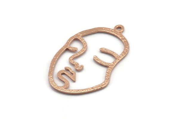 Gül Altın Yüz Şeklinde Charm, 1 Gül Altın Kaplama Pirinç Çekiçlenmiş Yüz Şeklinde Charm, 1 Halka, Kolye, Küpe, Bulgular (46x28x1,2 mm) E587 Q0600