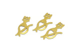Brass Cat Charms , 100 Raw Brass Cat Charms With 1 Hole , Necklaces, Pendants, Earrings, Findings (24x11x0.45mm) A0836