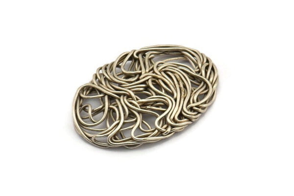 Silver Oval Charm, 2 Antique Silver Plated Brass Wire Charms, Earrings, Findings (35x25mm) D1240