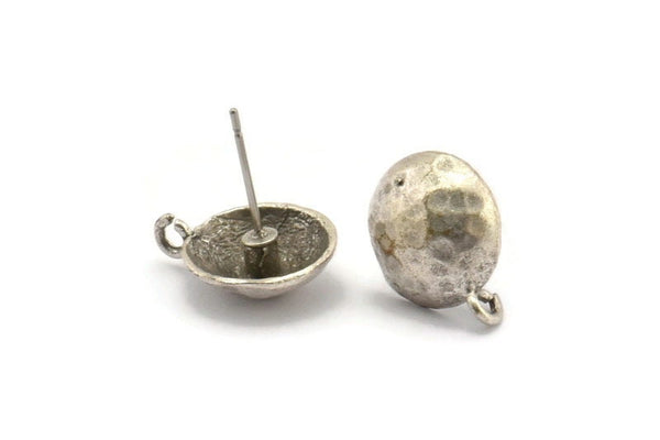 Silver Earring Post, 6 Antique Silver Plated Brass Earring Posts With 1 Loop (12.5x16mm) BS 1839