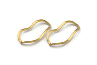 Brass Oval Connector, 24 Raw Brass Wavy Oval Connectors Without Hole, Findings (35x19x0.80mm) D0780