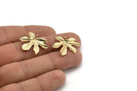 Gold Leaf Pendant, 3 Gold Plated Brass Leaf Pendants, Charms, Earrings, Findings (26x22x1.8mm) BS 2209 Q0365