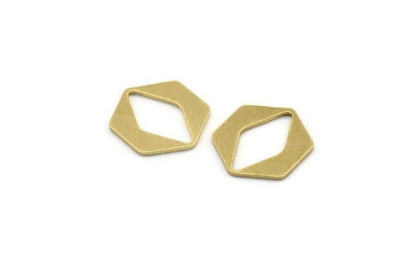 Brass Hexagon Charm, 12 Raw Brass Hexagon Shaped Blanks, Connectors (18x16x1mm) A4060
