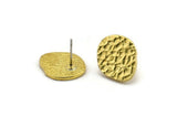 Brass Irregular Earring, 4 Hammered Raw Brass Irregular Shaped Stud Earrings (16x14x1.5mm) N1872