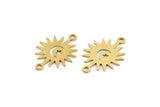 Brass Sun Connector, 24 Raw Brass Crescent Moon And Star Patterned Sun Shaped Connectors With 2 Loops, Charm Pendants (17x12x0.60mm) A4089