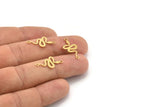 Brass Snake Charm, 50 Raw Brass Snake Shaped Charms With 2 Loops, Pendants, Connector Findings (21x11x0.60mm) A4086