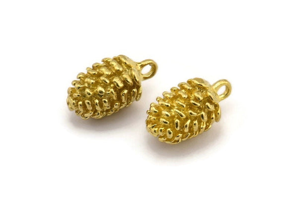 Brass Cone Charm, Raw Brass Pine Cone Charms With 1 Loop (22x13mm) N0197