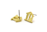 Brass Home Earring, 8 Raw Brass House Stud Earrings (11mm) N1362