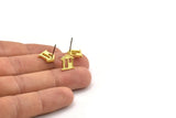 Brass Home Earring, 8 Raw Brass House Stud Earrings (11mm) N1362