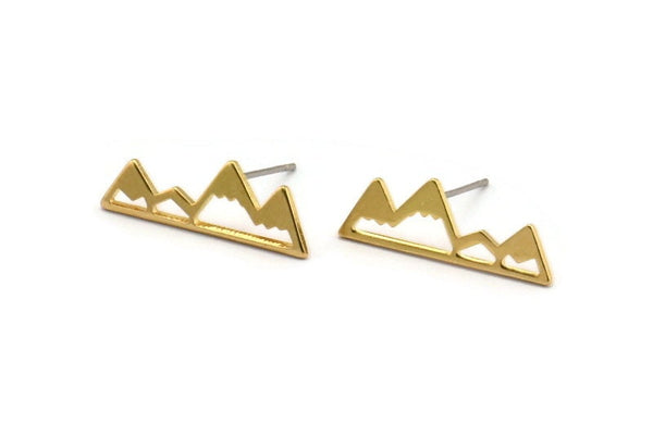 Brass Mountain Earring, 12 Raw Brass Mountain Shaped Stud Earrings (22x7x1mm) D0827 A1214