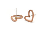 Rose Gold Heart Earring, 10 Rose Gold Plated Brass Heart Stud Earrings (11x14x1mm) D1195 A1221 Q1081
