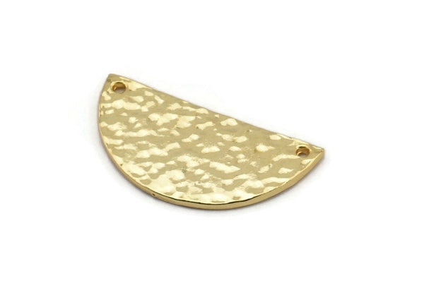 Hammered Half Moon, 2 Hammered Gold Plated Brass Semi Circle Blanks with 2 Holes (30x15x1.2mm) N0390 Q0020