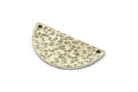 Hammered Half Moon, 4 Hammered Antique Silver Plated Brass Semi Circle Blanks with 2 Holes (30x15x1.2mm) N0390 H0133