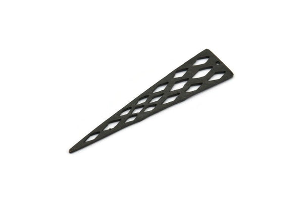 Diamond Textured Triangle, 3 Oxidized Brass Black Triangle Pendant with Rhombus Shape Holes, Tribal Earring Finding (59x14x1mm) N0131 S144