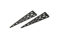 Diamond Textured Triangle, 3 Oxidized Brass Black Triangle Pendant with Rhombus Shape Holes, Tribal Earring Finding (59x14x1mm) N0131 S144