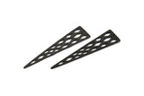 Diamond Textured Triangle, 3 Oxidized Brass Black Triangle Pendant with Rhombus Shape Holes, Tribal Earring Finding (59x14x1mm) N0131 S144