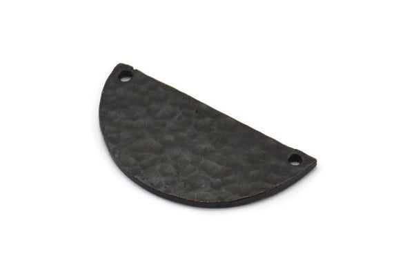Hammered Half Moon, 2 Hammered Oxidized Brass Black Semi Circle Blanks with 2 Holes (30x15x1.2mm) N0390 S832