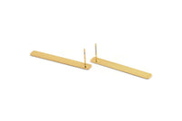 Gold Rectangle Earring, 4 Gold Plated Brass Rectangle Stud Earrings (40x5x0.80mm) A1473 A1815