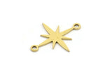 Brass Pole Star Charm, 50 Raw Brass, Brass Charms, Brass Pole Star Charms With 2 Loops, Connector Findings (19x15x0.60mm) A4107