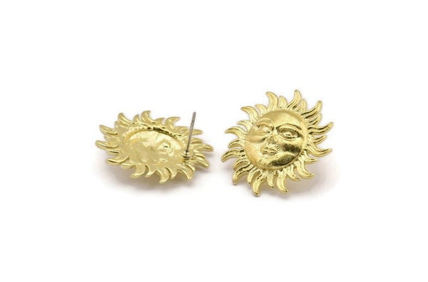 Brass Sun Earring, 2 Raw Brass Sun Stud Earrings, Findings (26x26mm) N2137