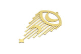 Brass Marquise Charm, 4 Raw Brass Crescent Moon And Star Patterned Charms With 1 Loop, Eye Charms, Fringed Charms (62x33x0.60mm) A4304