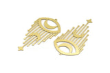 Brass Marquise Charm, 4 Raw Brass Crescent Moon And Star Patterned Charms With 1 Loop, Eye Charms, Fringed Charms (62x33x0.60mm) A4304