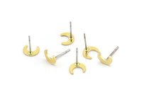 Brass Moon Earring, 12 Raw Brass Crescent Moon Shaped Stud Earrings (7x2.5x0.80mm) A4103