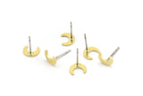 Brass Moon Earring, 12 Raw Brass Crescent Moon Shaped Stud Earrings (7x2.5x0.80mm) A4103