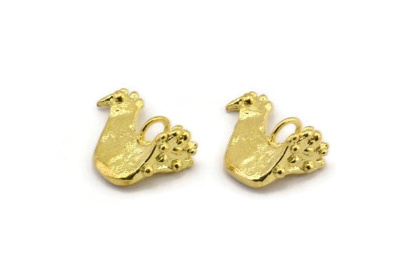 Brass Bird Charm, 4 Raw Brass Chicken Charms With 1 Loop, Pendants, Earring Findings (11.5x16mm) N2114