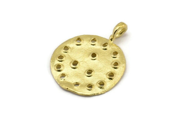 Brass Round Charm, 2 Raw Brass Round Charms With 1 Loop, Pendants, Earring Findings (31x24x1.5mm) N2138
