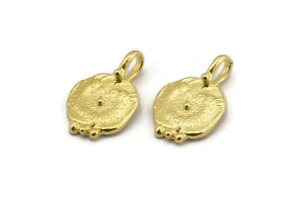 Brass Round Charm, 4 Raw Brass Round Charms With 1 Loop, Pendants, Earring Findings (21x13.5x2mm) N2132