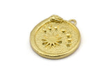 Brass Round Charm, Raw Brass Snake And Moon Phases Patterned Round Shape Charm With 1 Loop, Charm Pendants (28x25x2.3mm) N2139