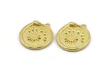 Brass Round Charm, Raw Brass Snake And Moon Phases Patterned Round Shape Charm With 1 Loop, Charm Pendants (28x25x2.3mm) N2139