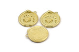 Brass Round Charm, Raw Brass Snake And Moon Phases Patterned Round Shape Charm With 1 Loop, Charm Pendants (28x25x2.3mm) N2139