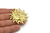 Brass Sun Charm, Raw Brass Sun Shaped Charm With 1 Loop (52x51mm) N2143