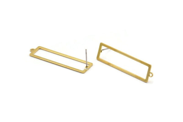 Brass Rectangle Earring, 8 Raw Brass Rectangle Stud Earrings With 1 Loop (38x10x0.80mm) D1051 A1273