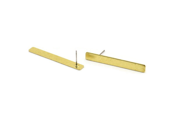 Brass Rectangle Earring, 8 Raw Brass Rectangle Stud Earrings (40x5x0.80mm) A1473 A1815
