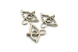 Silver Eye Charm, Antique Silver Plated Brass Eye Shaped Charm With 1 Loop, Pendants, Earring Findings (27x32x3.5mm) N2141