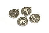 Silver Zodiac Signs, Zodiac Signs With 1 Loop, Antique Silver Plated Brass Zodiac, Horoscope Charms, Astrology Zodiac Charms (27.5x24x2.5mm)